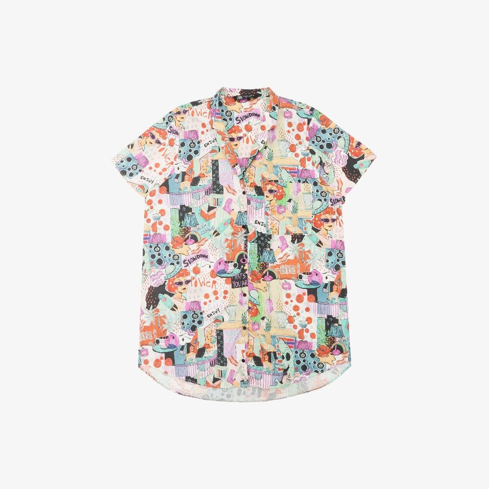 ZARA Pop Art Print Camp Shirt Dress